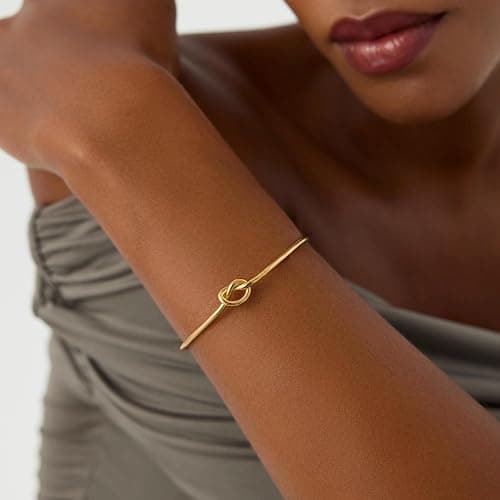 Turandoss Gold Knot Bangle Bracelets for Women - Dainty 18K Gold Plated Cuff Bangle Bracelets for Women Trendy Personalized Open Love Knot Bracelet Adjustable Cuff Bracelet Christmas Jewelry Gifts thumbnail 3