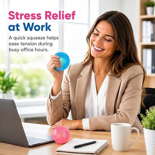 Gexalno 2PCS Glitter Sugar Stress Ball for Adults Stress Relief and Hand Exercise, 2.36 inch Squishy Squeeze Ball Fidget with TPR for Office, Classrooms, Travel, Parties thumbnail 6