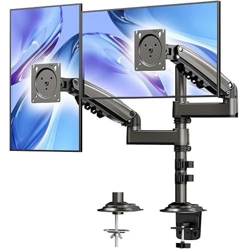 HUANUO 17-32 Inch Dual Monitor Stand, Gas Spring Dual Monitor Mount, Monitor Stand 2 Monitors, Ergonomic Adjustable Tilt/Swivel/Rotate, Weight Max 19.8 lbs, VESA 75/100mm - Image 1