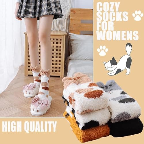 Ginmewrae Women Fuzzy Socks Cozy Soft Fluffy Cute Animal Slipper Socks Sleeping Warm Socks Christmas Gift for Girls thumbnail 3
