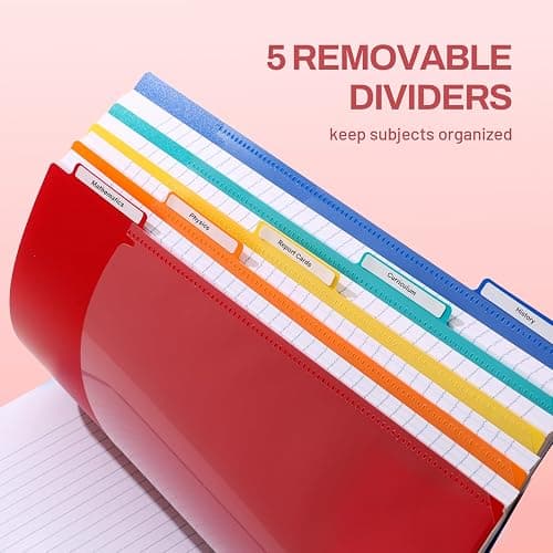 SUNEE 5 Subject Notebook College Ruled - 400 Pages, 9"x11", 5 Pocket Colored Dividers, 3-Hole Punched Paper, Pink thumbnail 4