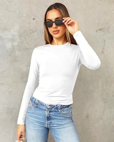 Abardsion Women's Long Sleeve Shirts Spring 2025 Casual Basic Going Out Crop Tops Slim Fit Tight Y2K Clothes thumbnail 2