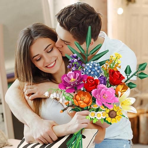 CUBIMANA Flower Bouquet Building Set, 1043 PCS Bouquet Botanicals Collection Gift for Valentine's Day for Her and Him, 15 Artificial Flowers Building Blocks Home Plant Decor for Adults Women Birthday thumbnail 4