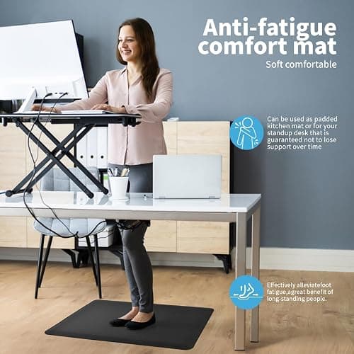 Art3d Anti Fatigue Mat - 1/2 Inch Cushioned Kitchen Mat -Comfort & Non Slip Cushion for Standing Desk, Office or Garage Floor (17.3"x28", Black) thumbnail 4