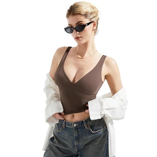 SUUKSESS Women Sexy V Neck V Back Tank Top Summer Sleeveless Going Out Double Lined Basic Tops thumbnail 3