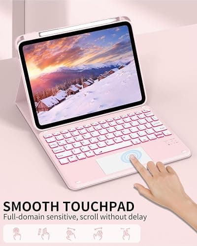 ZKTUYU for iPad (A16) 11th 10th Generation Case with Keyboard, 7-Colors Backlit, Folio Cover with Pencil Holder, Multi-Touch Trackpad, Detachable Keyboard for iPad 11/10.9-inch 2025/2022 (Baby Pink) thumbnail 5