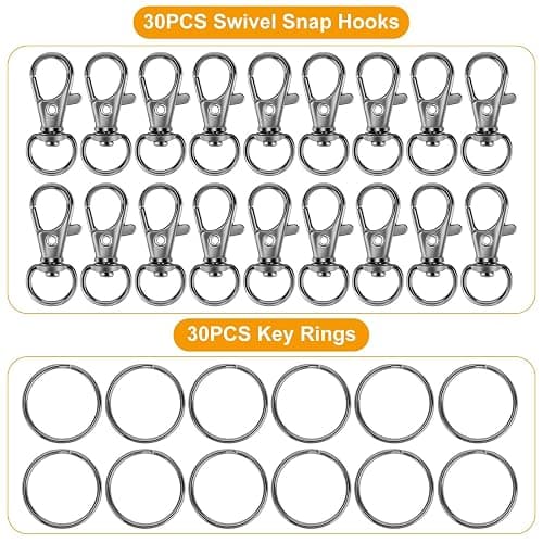 60PCS Keychain Making Kit, Including 30PCS Keychains Clips Hooks and 30PCS Key Chain Rings, Lobster Claw Clasps with Keychains Rings Accessories for Crafts, Gun Black thumbnail 3