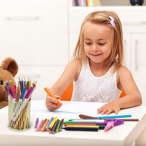MengH-SHOP Porte-stylo en Métal Pot à Crayon Stylo Multifonction Creux Porte Crayons Papeterie de Stockage Organiseur Conteneur pour Domicile, École, Bureau, 8cm de Diamètre, 2 Pièces (Doré) thumbnail 4