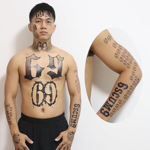 69 Temporary Tattoos Set, 69 Tattoo Stickers Included Face, Arm, Hand, Body For Halloween Costume Party Men Women thumbnail 5