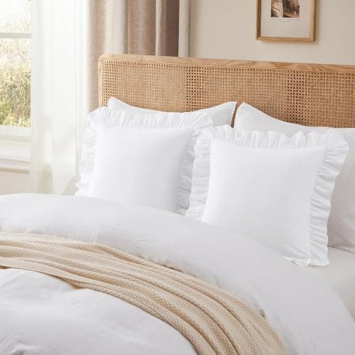 Yvrcen Ruffle Throw Pillow Covers, White, 18x18 Inches, 2 Pack | Square Pillow Cases, Microfiber, Decorative Pillow Shams, For Sofa Couch Bedroom Living Room thumbnail 5