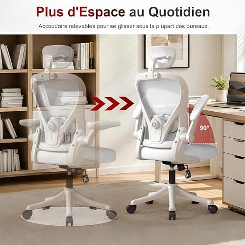 WXJHL Chaise de Bureau Ergonomique avec Soutien Lombaire Réglable, Fauteuil de Bureau avec Appui-Tête et Accoudoirs Relevables, Chaise Informatique pour Télétravail et Étude, Blanc thumbnail 6