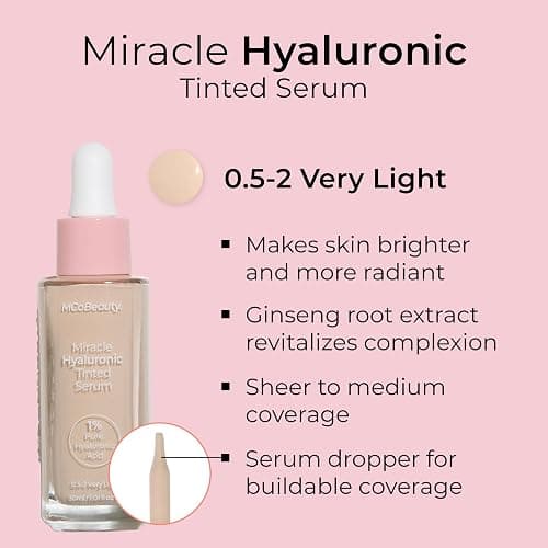 MCoBeauty - Miracle Hyaluronic Tinted Serum - 0.5-2 Very Light Shade - Hydrating Complexion Corrector with Hyaluronic Acid and Ginseng Extract - Buildable Coverage and Skin Smoothing Finish thumbnail 2