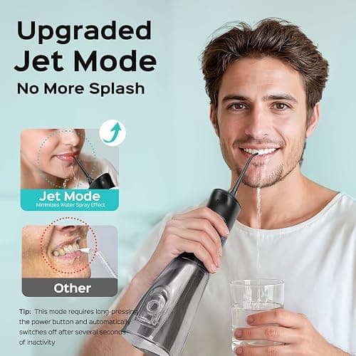 COSLUS ADA Accepted C50 Water Dental Flosser, 4 Modes 5 Intensity Levels | Professional Water Teeth Pick for Braces, Orthodontics & Sensitive Gums, Compact Cordless for Family Home Travel, Black thumbnail 5