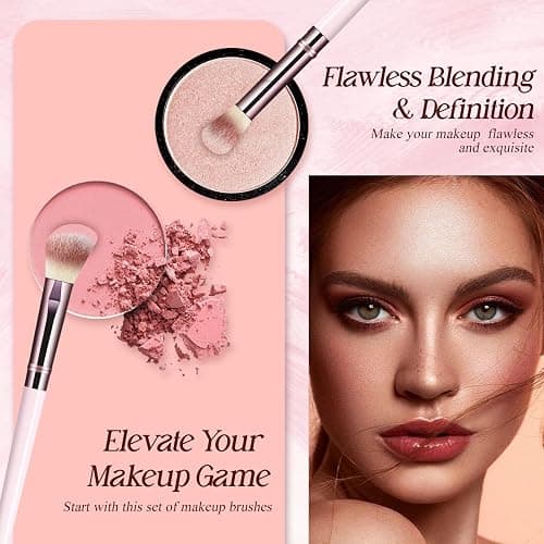 Makeup Brush Set, Premium Synthetic 10 PCS Makeup Brushes, Travel Makeup Brush Set with Soft Hairs, Makeup Brushes Set Professional for Blush, Eyeliner, Eyeshadow, Concealer, and Foundation (Pink) thumbnail 6