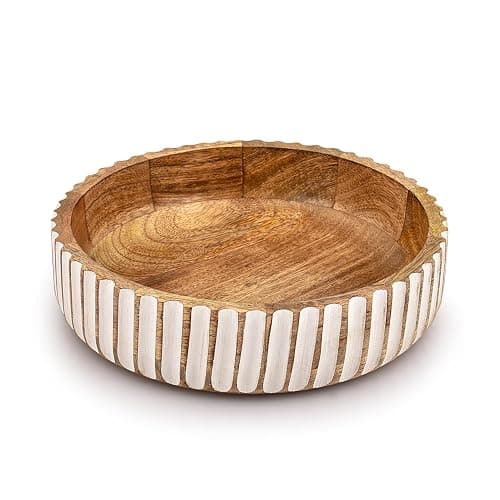 Kimona Fruit Bowls Wood Fruit Bowl or Decorative Bowl for Table Décor for Kitchen Counter or Farmhouse Christmas Centerpiece (10" X 10" X 2.5") - Image 1