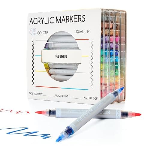 MEEDEN Artist Acrylic Paint Markers: 48 Colors Dual Tip Acrylic Marker with Brush & Round Tip - Waterproof Paint Pens Markers with Automatic Ink Control for Wood, Canvas, Glass, Rock, DIY, Ceramic - Image 1