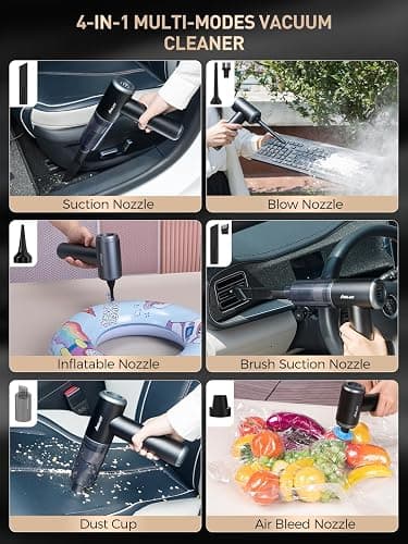 aokway Car Vacuum Portable Cordless 15000PA Powerful Suction, 7500mAh, 4-in-1, High Power Mini Vacuum Cleaner for Car, Home, PC, Keyboard, Desk Cleaning Small Handheld Rechargeable (Black) thumbnail 5