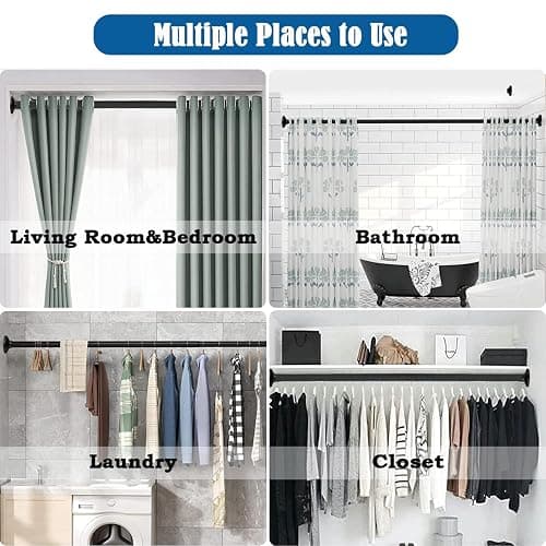Curtain Pole No Drilling Extendable Telescopic Rod Extra Thick Shower Curtain Rail Tension Rod for Bathroom, Bedroom Black (85-155CM Φ32 mm) thumbnail 6