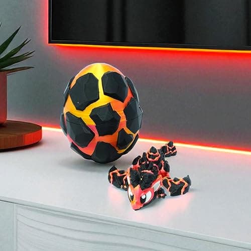 Articulated Dragon with Fantasy Egg – 3D Printed Mythical Creature Gift, Posable Jointed Companion, Collectible Detailed Shelf or Desk Decoration - For Adults (Firescale Lava Dragon + Egg) thumbnail 5
