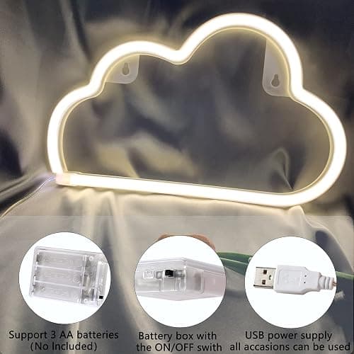 Cloud Neon Signs, LED Light for Wall Decor, Battery or USB Powered Sign Shaped Decoration Lights Bedroom Aesthetic Teen Girl Kid Room Christmas Birthday Wedding Party White thumbnail 4