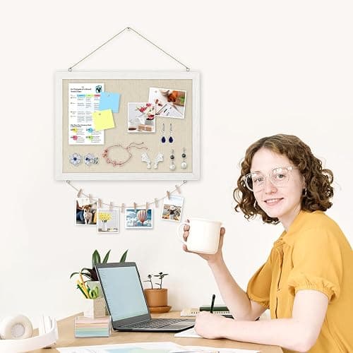 DOLLAR BOSS Bulletin Boards with Linen 1-Pack 16''X 12'' Double-Sided Cork Board for Walls Wood Framed Bulletin Boards, Small Pin Board for Home Kitchen Office Decorative Hanging 10 Pushpins thumbnail 9