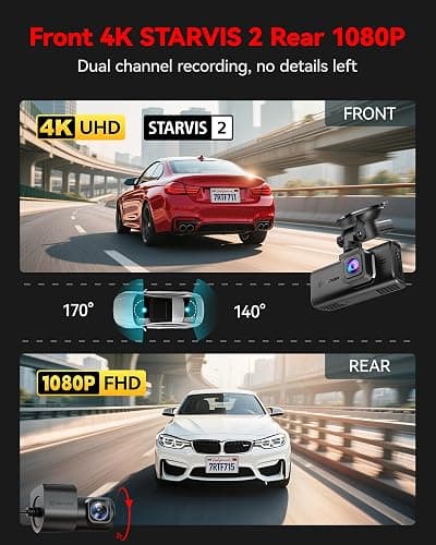 REDTIGER 4K STARVIS 2 Dashcam Front Rear, 5GHz WiFi 20MB/s, Free 128GB Card | Voice Control, Touch Screen, GPS, Loop Recording, Parking Mode, Audio Recording, WDR Night Vision, Supercapacitor(F7N Touch) thumbnail 2