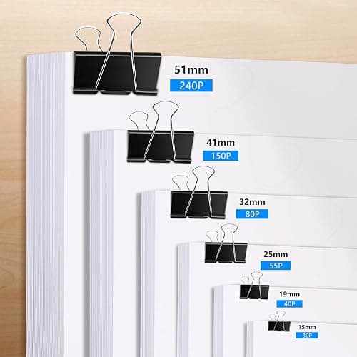 208 PCS Binder Clips Assorted Sizes, Metal Large Binder Clips Bulk, Black Binding Paperwork Clamp for Paper, 6 Size Clips Office Supplies for Business and School thumbnail 4