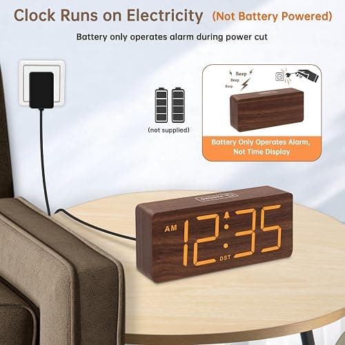 DreamSky Wooden Digital Alarm Clock for Bedroom - Desk Clock with Large Numbers for Living Room Office, Loud Alarm for Heavy Sleepers Adults, Volume Control, Dimmer, DST, Wood Decor (Plug in Clock) thumbnail 3