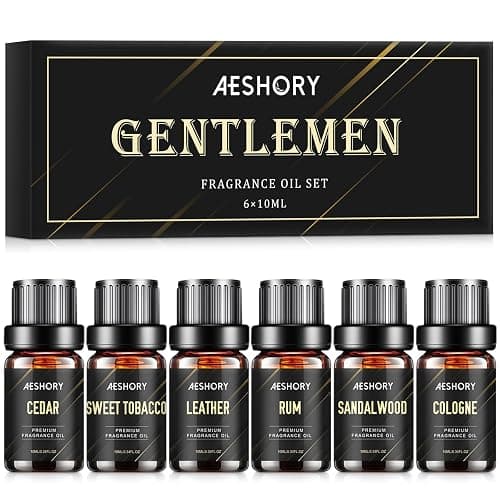 Gentlemen's Essential Oils Set - 6x10ML Mens Fragrance Oil for Candle Making, Diffuser - Sandalwood, Cedar, Leather, Sweet Tobacco, Bay Rum, Cologne Aromatherapy Oils for Men - Image 1