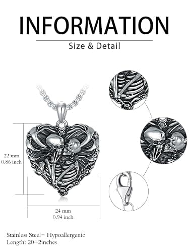 LILALO Christmas Gifts Skull Necklace S925 Sterling Silver Skeleton Lover Necklace Skeleton Skull Gothic Jewelry thumbnail 6