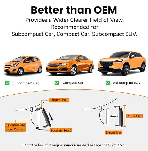HmmtyRack Rear View Mirror, Chrome Anti-glare Panoramic Rear Mirrors Universal 10 Inch Convex Car Interior Clip on Extra Big Wide Angle Rearview Mirror Extender to Reduce Blind Spot for Car SUV thumbnail 3