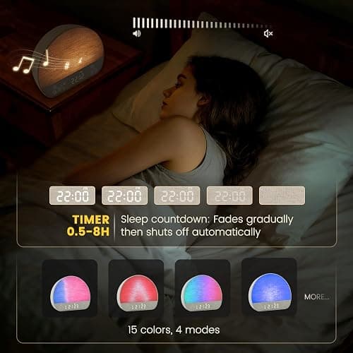 Sunrise Alarm Clock Sound Machine, Natural Wake Up Light - Bluetooth Speaker, Dual Alarms, Dimmable Clock, USB Charging, Snooze, 37 Sleep Sounds, 15 Colors, Timer- Night Light for Heavy-Sleepers Gift thumbnail 4
