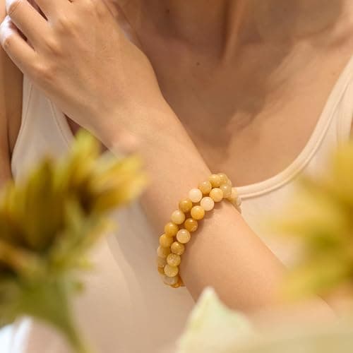 Bivei Natural Gemstone Semi Precious Healing Crystals Handmade Stretchy Round Beads Bracelet,Stocking Stuffers for Women Enhance Positive Energy thumbnail 2