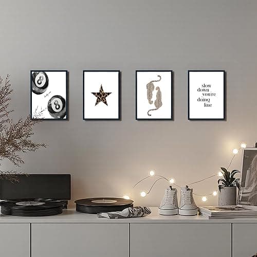 DOFQZ Trendy Black and White Leopard Inspirational Wall Art Prints Set of 4, Leopard Print Room Decor, Funky Cheetah Star Lucky 8 Ball Posters for Girls Bedroom Dorm Apartment Decor, 8x10 Unframed thumbnail 5