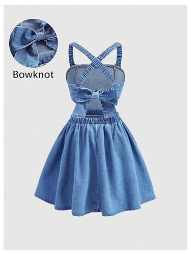 WDIRARA Girl's Bow Denim Dress Criss Cross Backless A Line Swing Short Cami Dress thumbnail 2