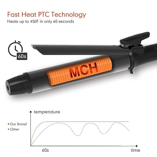 1 1/4 Inch Curling Iron with Clipped Tourmaline Ceramic Barrel Professional 1.25 Inch Hair Curler up to 450°F Dual Voltage for Traveling 60 Mins Auto Off Suit for Different (Black, 1.25 Inch) thumbnail 4