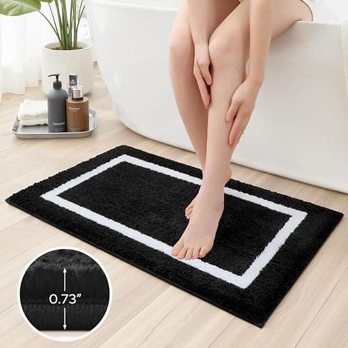 HOMEIDEAS Bathroom Rugs Sets 2 Piece, Super Soft and Absorbent Microfiber Tufted Bath Mats, Non-Slip and Machine Washable Bath Rugs(Black and White) thumbnail 5