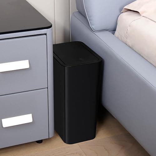 TIPGO Bathroom Trash Can with Lid, 10 Liter/ 2.6 Gallon Slim Garbage Can, Small Trash Bin Waste Basket with Pop-Up Lid for Kitchen, Bedroom, Living Room, Office (Black) thumbnail 2