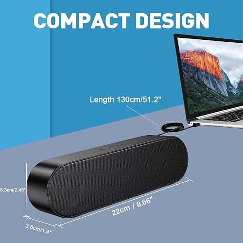 YYV USB Computer Speakers, Portable PC Speaker for Desktop, Laptop, Notebook, Wired Mini Soundbar Speakers with Loud Volume, Volume Control and Mute Button, Plug and Play thumbnail 6