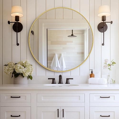 DUMOS Gold Circle Mirror for Wall 30.02 inch, Bathroom Round Mirror for Over Sink, Bathroom, Entryway, Bedroom, Vanity - Image 1