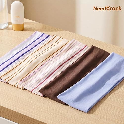 Needbrock 5 Pack Striped Sports Headbands for Women, Soft Elastic | Elastic Hair Bands,Workout Headbands, Cotton Blend, Workout and Daily Wear, Fits Most Hair Types,Retro Hair Accessories thumbnail 7