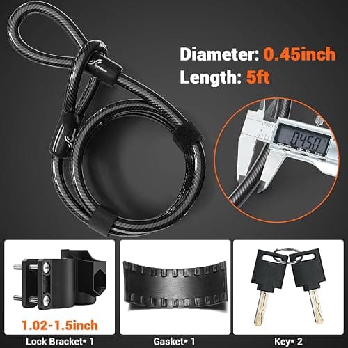 Sportneer Bike Lock: Heavy Duty Anti Theft Bike U Lock with 5ft Security Steel Cable - 17mm Shackle Bicycle U-Locks with 2 Keys & Mounting Bracket for Road Mountain Bike, Size 7.76''x5.02'', 1.64lb thumbnail 4