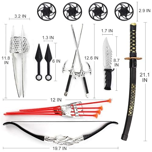 Liberty Imports Ninja Warrior Bow and Arrow Archery Set with Katana Sword, Sai, Melee Toy Weapons for Kids Pretend Role Play Equipment, Cosplay, Costume Accessories thumbnail 2