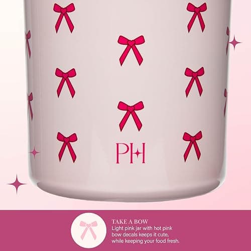 Paris Hilton Stainless Steel Food Jar, Double Wall Vacuum Sealed Insulated Food Storage Container with Carry Handle Lid, 12-Ounce, Pink with Bow Design thumbnail 6