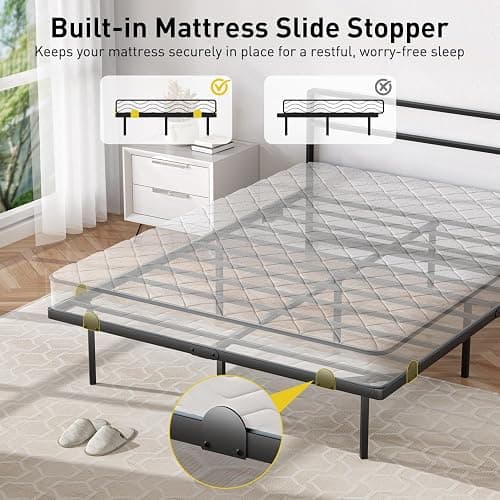 Full Floating Bed Frame with Headboard, Modern Platform Bed Frame with LED Lights and USB Charging Station, Sturdy Metal Bed Frame for Adults, No Box Spring Needed, Easy Assembly, Noise Free Design thumbnail 6