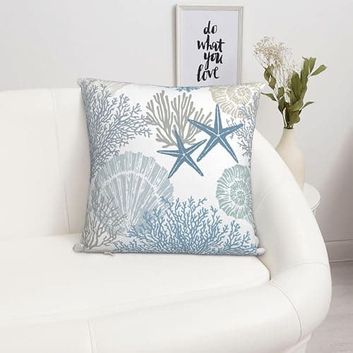 Tebjh Nautical Coastal Beach Pillow Covers 18x18 Set of 2, Ocean Themed Seashell Coral Starfish Throw Pillow Covers Outdoor Decorative Pillow Case for Couch Bed Sofa Cushion Home Decor thumbnail 8