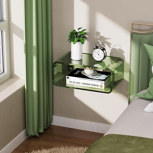 Acrylic Floating Nightstand, Bedside Table, Nightstand Shelf Wall Mounted Bedside Shelf (Green, Small) thumbnail 4