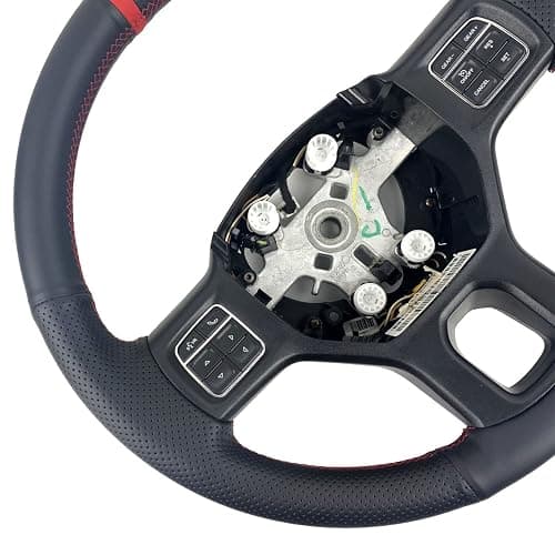 Black Side Perforated Leather Red Marker Steering Wheel Protector Cover Hand-Stitch on Wrap Fit for Dodge Ram Heavy Duty 1500/2500/3500/4500/5500 2013-2019 (Red Mark Strip) thumbnail 6