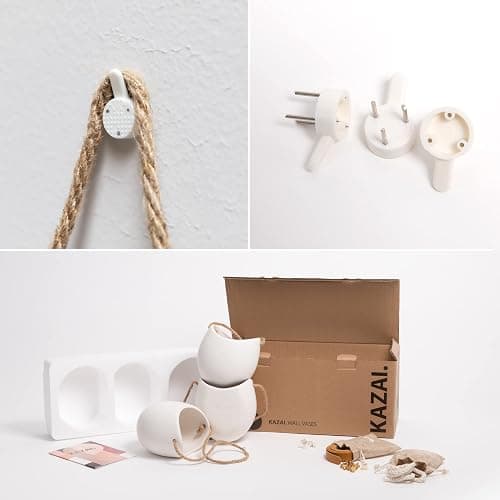 Kazai. Vasi da Parete -Ellie- | Vasi da Appendere al Muro | 3 Pezzi | Decorazione Murale per Interni, Balcone e Giardino | Bianco (opaco) thumbnail 6