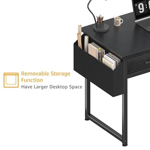 DLisiting Small Desk with Fabric Drawers for Bedroom, 32 Inch Gaming Desk with 2 Drawers for Small Space, Study Writing Table PC Desks, Black thumbnail 7